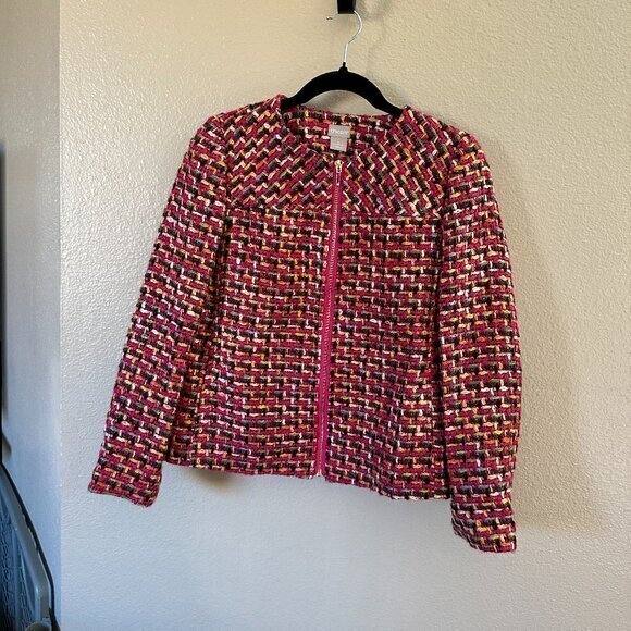 Chico's Zip Front Tweed Jacket   Size 4/6 - Picture 1 of 8
